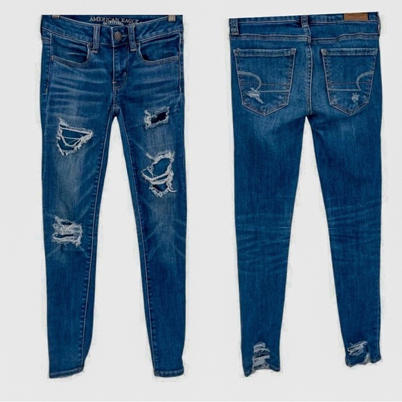 2/$30 American Eagle Distressed Stretch Skinny Jegging Jeans 00 Short - Picture 1 of 11